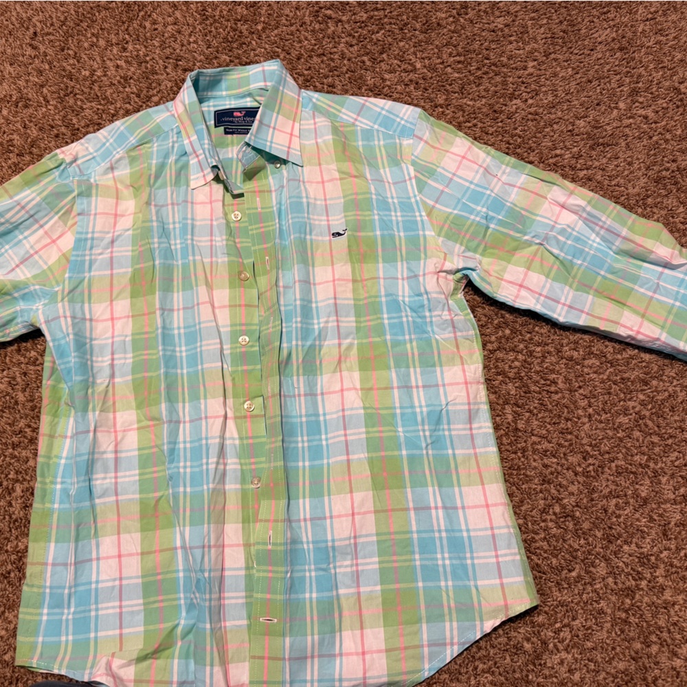 Vineyard Vines men’s Plaid Shirt in Green, Blue, and Pink